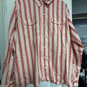 Red and White Striped Button-Up Shirt